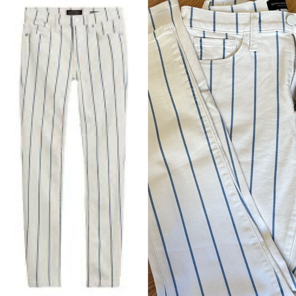 BR white and blue pinstripe high rise skinny jeans